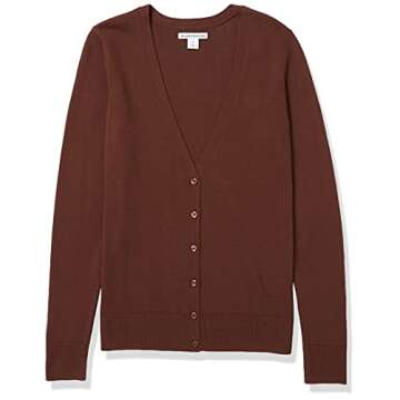 Amazon Essentials Women's Lightweight V-Neck Cardigan Sweater (Available in Plus Size), Brown, X-Small