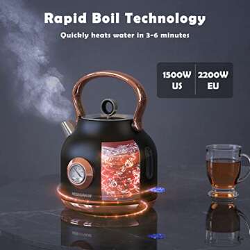 NESSGRAIM Retro Electric Kettle - 1.7L Stainless Steel & Fast Heating with Safety Features