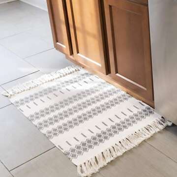 Woven, Bohemian, Rugs With Printed Patterns - Made With Cotton - Dimensions 60 x 90 cm - Used For Kitchens, Bathrooms, Living Rooms, Bedrooms, Walkways, Hallways - Geometric, Farmhouse Style (Black)