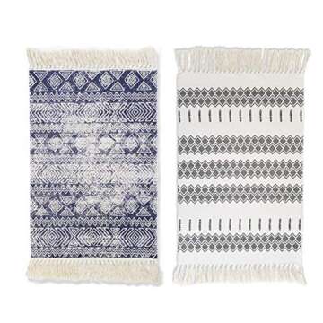 Woven, Bohemian, Rugs With Printed Patterns - Made With Cotton - Dimensions 60 x 90 cm - Used For Kitchens, Bathrooms, Living Rooms, Bedrooms, Walkways, Hallways - Geometric, Farmhouse Style (Black)