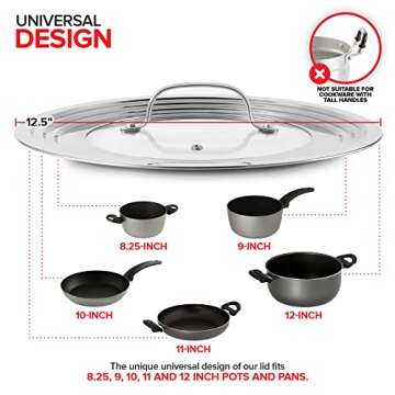Modern Innovations Universal Lid with Tempered Glass Top for Pots & Pans, Fits 8.25, 9, 10, 11, and ...