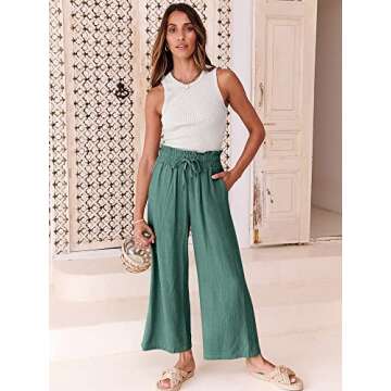 ANRABESS Women Linen Pants Casual Loose High Waist Boho Wide Leg Cropped Palazzo Beach Pants Summer ...