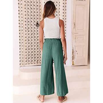 ANRABESS Women Linen Pants Casual Loose High Waist Boho Wide Leg Cropped Palazzo Beach Pants Summer Outfits 2025 Trendy Small
