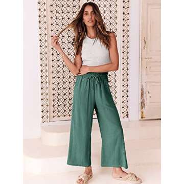 ANRABESS Women Linen Pants Casual Loose High Waist Boho Wide Leg Cropped Palazzo Beach Pants Summer Outfits 2025 Trendy Small