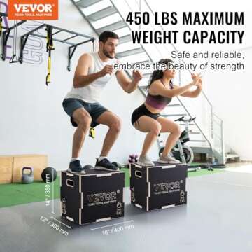 VEVOR 3 in 1 Plyometric Jump Box, Easy-to-Assemble Wood Plyo Box for Jumping Trainers, Home Gym Trai...