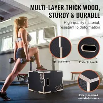 VEVOR 3 in 1 Plyometric Jump Box, Easy-to-Assemble Wood Plyo Box for Jumping Trainers, Home Gym Training and Conditioning, 16" x 14" x 12"