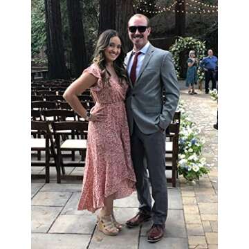 GRECERELLE Women's Summer Casual Cross V Neck Dress Bohemian Flowy Long Maxi Dress FP Floret Red-Small