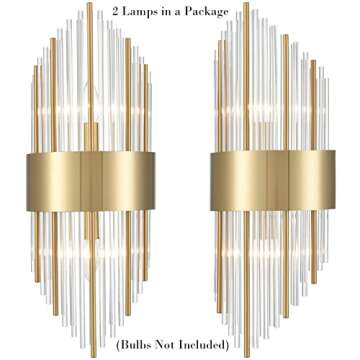TEENYO Crystal Wall Sconces Set of Two Gold Finish