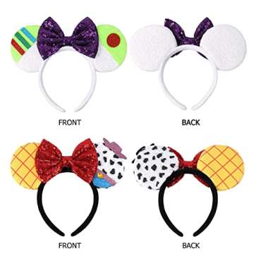 ETLUK Mouse Ears Headbands, 2 PCS Mouse Ears Sequin Bow Headbands for Women Boys and Girls, Cosplay ...