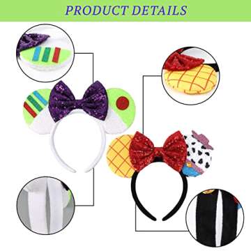ETLUK Mouse Ears Headbands, 2 PCS Mouse Ears Sequin Bow Headbands for Women Boys and Girls, Cosplay Accessories Party Decorations (Green, Yellow)