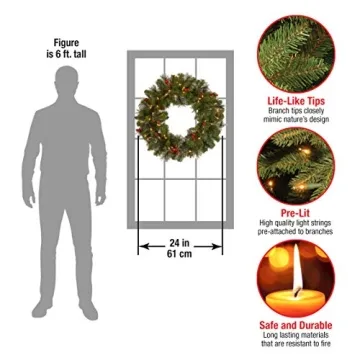 Pre-Lit Christmas Wreath - Crestwood Spruce, 24 Inch