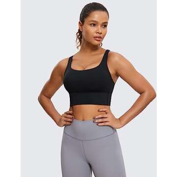 CRZ YOGA Women's Strappy Longline Sports Bra - Medium Impact Criss Cross Yoga Padded Workout Crop To...