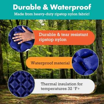Sleepingo Inflatable Mat for Camping - Ultralight Sleeping Pad for Camping and Backpacking - Compact Air Mattress - Camping Mat with Tear-Resistant Ripstop Nylon - 73.5" x 21.5" - Blue