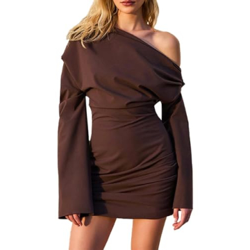 Shamankadi Women's Sexy Off The Shoulder Long Sleeve Mini Dress Elegant Ruched Wrap Bodycon Formal C...