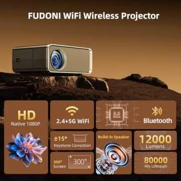 FUDONI Projector with WiFi and Bluetooth, Upgraded 5G Portable Projectors 4K Supported Native 1080P ...