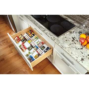 Rev-A-Shelf ST50-21A-52 Trimmable Universal Polymer Kitchen Spice Cabinet Drawer Organizer Insert Tray with Tiered Configuration, Almond