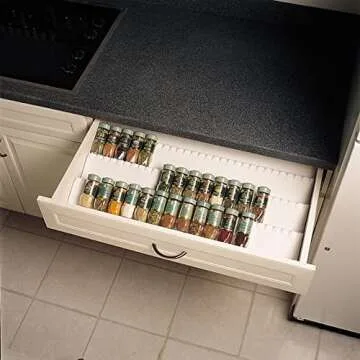 Rev-A-Shelf ST50-21A-52 Trimmable Universal Polymer Kitchen Spice Cabinet Drawer Organizer Insert Tray with Tiered Configuration, Almond