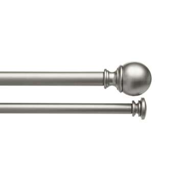 Amazon Basics Adjustable Curtain Rods for Windows, Round Finials, 1-Inch Double, 72" to 144", Nickel, Pack of 1
