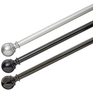 Amazon Basics Adjustable Curtain Rods for Windows, Round Finials, 1-Inch Double, 72" to 144", Nickel, Pack of 1