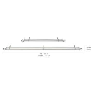 Amazon Basics Adjustable Curtain Rods for Windows, Round Finials, 1-Inch Double, 72" to 144", Nickel, Pack of 1