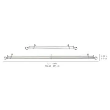 Amazon Basics Adjustable Curtain Rods for Windows, Round Finials, 1-Inch Double, 72" to 144", Nickel, Pack of 1