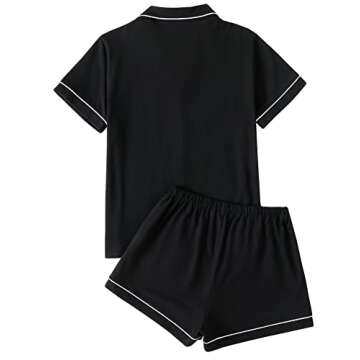 LYANER Women's Pajamas Set Heart Print Button Short Sleeve Shirt with Shorts Sleepwear PJs Set Black...