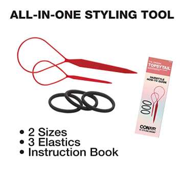 Conair Topsy Tail Hair Tool - Ponytail Hair Loop Styling Tool - Includes Hair Ties Hair Styling Kit ...