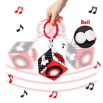 teytoy High Contrast Baby Stroller Toy, Black and White Infant Pattern Toys with Rattle, Easy Clip Hanging Toys, Stroller Crib Carseat Toy, Newborn Baby Toys for 0 3 6 9 12 Month