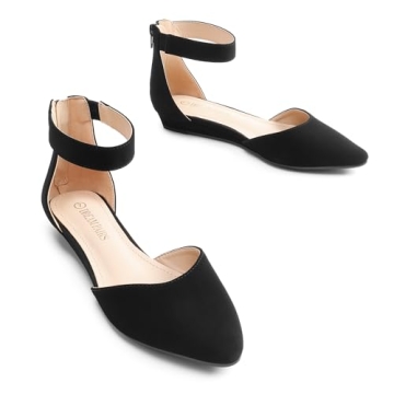 Stylish DREAM PAIRS Nubuck Low Wedge Ankle Strap Flats