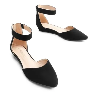 Stylish DREAM PAIRS Nubuck Low Wedge Ankle Strap Flats