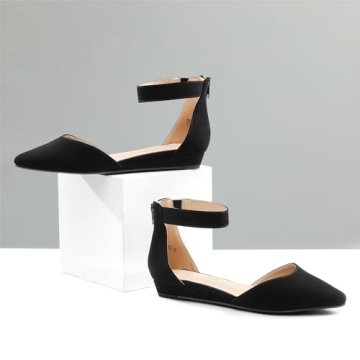 Stylish DREAM PAIRS Nubuck Low Wedge Ankle Strap Flats
