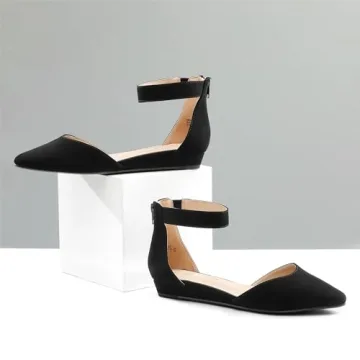 Stylish DREAM PAIRS Nubuck Low Wedge Ankle Strap Flats