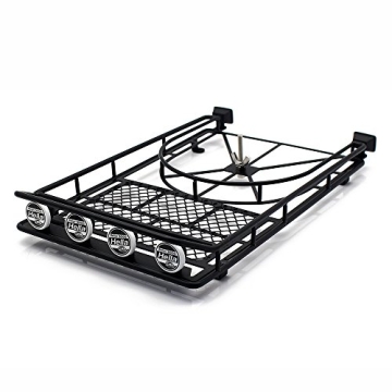 Sturdy Black Metal Roof Rack with 4 LED Lights for 1:10 RC Rock Crawlers