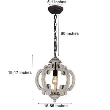 DOCHEER Farmhouse Wood Chandelier Distressed White 1-Light Round Vintage Wooden Pendant Hanging Lighting Fixtures for Dining Room, Bedroom, Kitchen Island, Foyer, Entryway