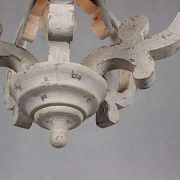 DOCHEER Farmhouse Wood Chandelier Distressed White 1-Light Round Vintage Wooden Pendant Hanging Lighting Fixtures for Dining Room, Bedroom, Kitchen Island, Foyer, Entryway