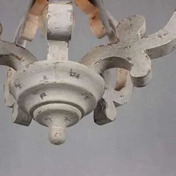 DOCHEER Farmhouse Wood Chandelier Distressed White 1-Light Round Vintage Wooden Pendant Hanging Lighting Fixtures for Dining Room, Bedroom, Kitchen Island, Foyer, Entryway