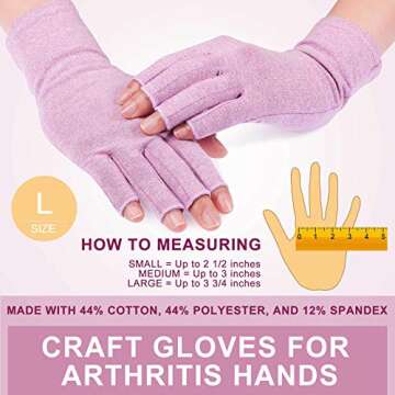 3 Pairs Compression Craft Arthritis Hands Gloves Fingerless Pressure Joint Relief for Quilting Sewing Typing Household Duties (Black, Gray, Purple,L)