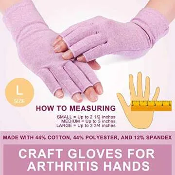 3 Pairs Compression Craft Arthritis Hands Gloves Fingerless Pressure Joint Relief for Quilting Sewing Typing Household Duties (Black, Gray, Purple,L)
