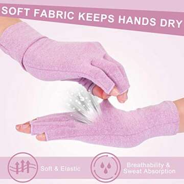 3 Pairs Compression Craft Arthritis Hands Gloves Fingerless Pressure Joint Relief for Quilting Sewing Typing Household Duties (Black, Gray, Purple,L)