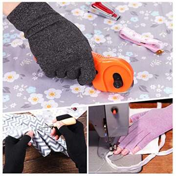 3 Pairs Compression Craft Arthritis Hands Gloves Fingerless Pressure Joint Relief for Quilting Sewing Typing Household Duties (Black, Gray, Purple,L)