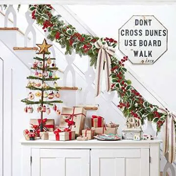 DearHouse 6Ft Red Berry Christmas Garland with Green Leaves, Flexible Artificial Berry Garland for I...