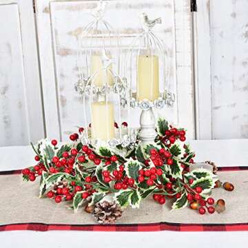 DearHouse 6Ft Red Berry Christmas Garland with Green Leaves, Flexible Artificial Berry Garland for Indoor Outdoor Home Fireplace Decoration for Winter Christmas Holiday New Year Decor