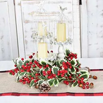 DearHouse 6Ft Red Berry Christmas Garland with Green Leaves, Flexible Artificial Berry Garland for Indoor Outdoor Home Fireplace Decoration for Winter Christmas Holiday New Year Decor