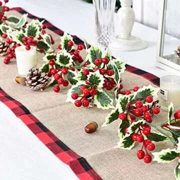 DearHouse 6Ft Red Berry Christmas Garland with Green Leaves, Flexible Artificial Berry Garland for Indoor Outdoor Home Fireplace Decoration for Winter Christmas Holiday New Year Decor