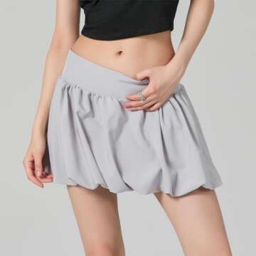 Yoawdats Women Y2K Bubble Skirt High Waist Ruffle Hem Mini Skirt A Line Pleated Puff Skirt Teen Girls Short Skirt Streetwear(Gray,S)