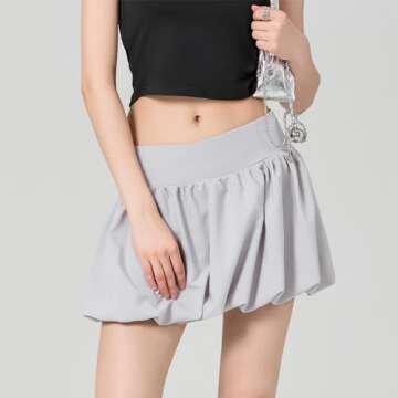 Yoawdats Women Y2K Bubble Skirt High Waist Ruffle Hem Mini Skirt A Line Pleated Puff Skirt Teen Girls Short Skirt Streetwear(Gray,S)
