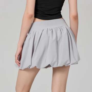 Yoawdats Women Y2K Bubble Skirt High Waist Ruffle Hem Mini Skirt A Line Pleated Puff Skirt Teen Girls Short Skirt Streetwear(Gray,S)