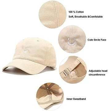 Umeepar Smile Face Adjustable Baseball Cap for All