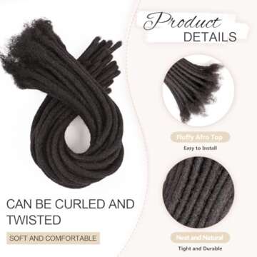 DAIXI 8-10 Inch 30 Strands 100% Real Human Hair Dreadlock Extensions for Man/Women Full Head Handmade 0.8cm-1.2cm Thickness Can Be Dyed and Bleached Dreadlocks Bulk with Needle and Comb (1B Color)