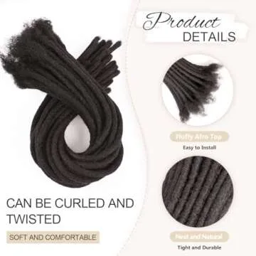 DAIXI 8-10 Inch 30 Strands 100% Real Human Hair Dreadlock Extensions for Man/Women Full Head Handmade 0.8cm-1.2cm Thickness Can Be Dyed and Bleached Dreadlocks Bulk with Needle and Comb (1B Color)